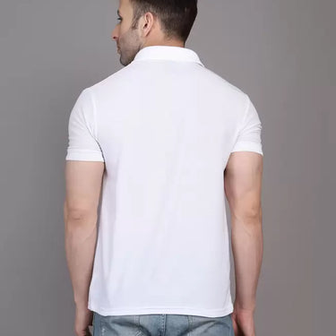 Men Solid Polo Neck Cotton Blend White T-Shirt