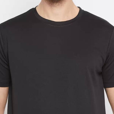 Men Solid Round Neck Polyester Black T-Shirt