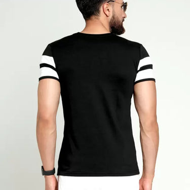 Men Striped Round Neck Cotton Blend Black, White T-Shirt