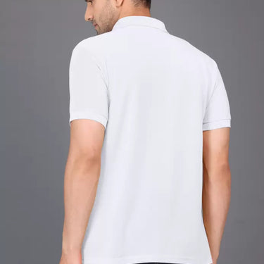 Men Solid Polo Neck Cotton Blend White T-Shirt