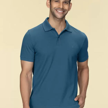Men Solid Polo Neck Pure Cotton Blue T-Shirt